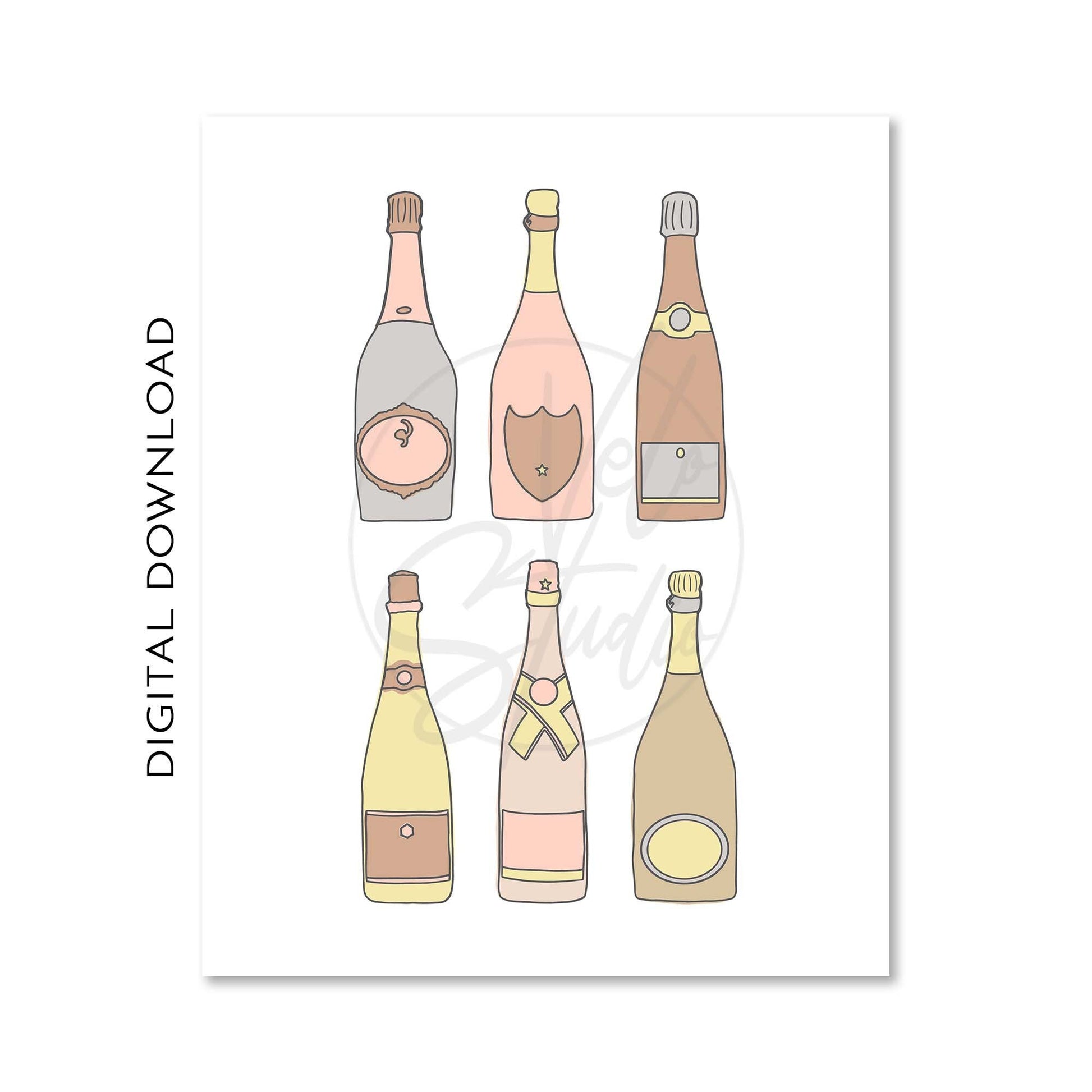 Champagne Wall Art | Bar Cart Prints | Bubbly Gallery Wall Set of 3 | PRINTABLE DIGITAL DOWNLOAD