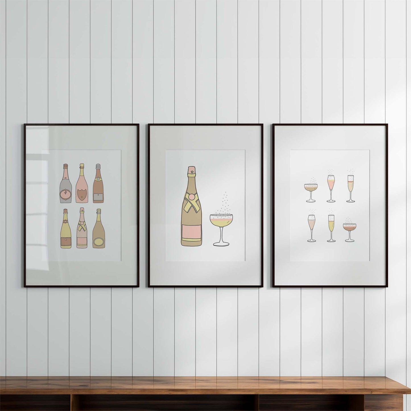 Champagne Wall Art | Bar Cart Prints | Bubbly Gallery Wall Set of 3 | PRINTABLE DIGITAL DOWNLOAD