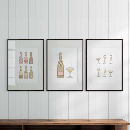 Champagne Wall Art | Bar Cart Prints | Bubbly Gallery Wall Set of 3 | PRINTABLE DIGITAL DOWNLOAD