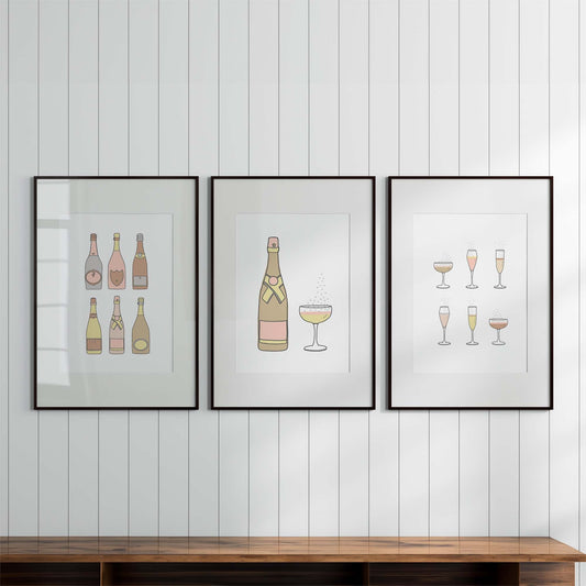Champagne Wall Art | Bar Cart Prints | Bubbly Gallery Wall Set of 3 | PRINTABLE DIGITAL DOWNLOAD