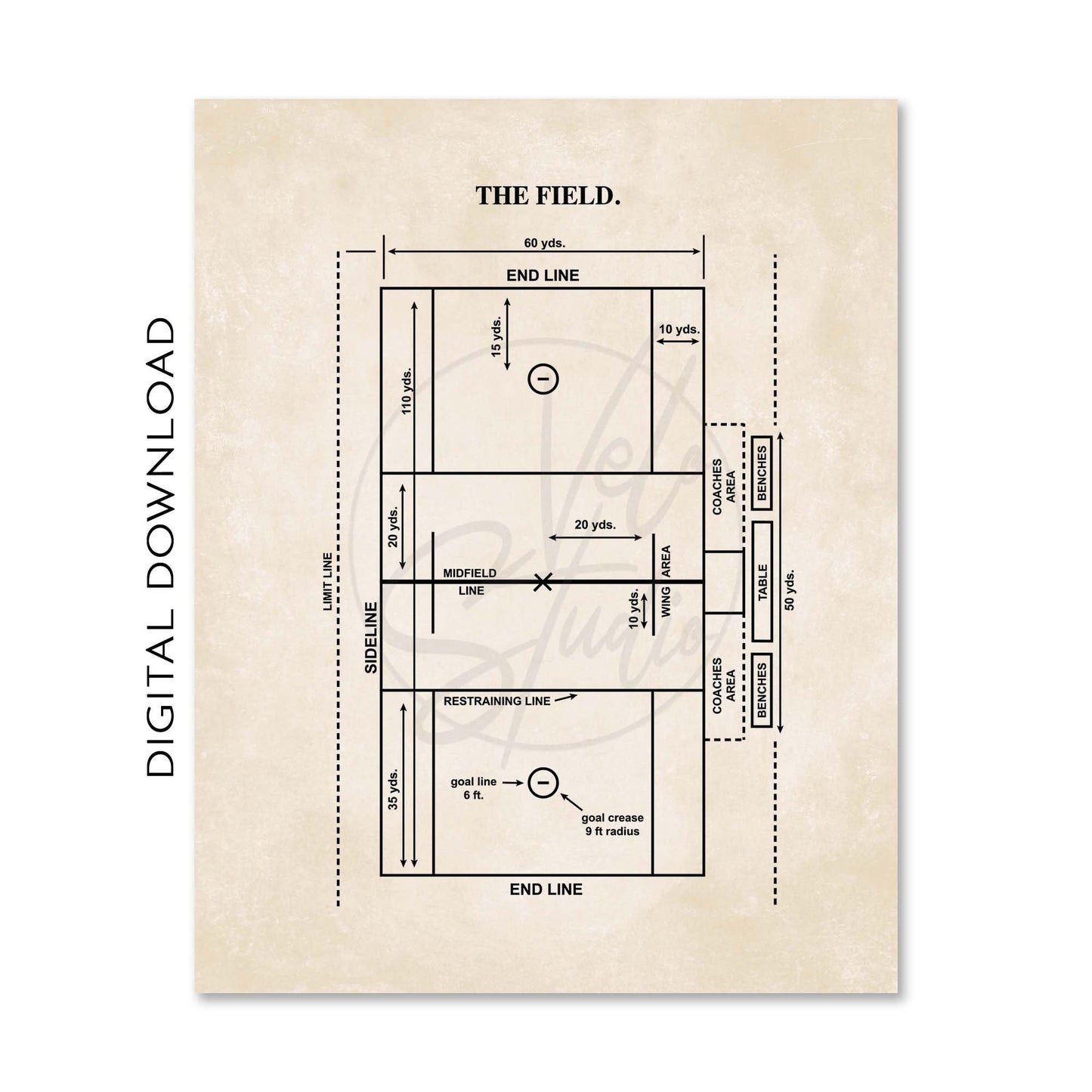 Lacrosse Wall Art | Lacrosse Field Diagram, Lacrosse Ball and Lacrosse Stick Patent Prints | Vintage Background | PRINTABLE DIGITAL DOWNLOAD