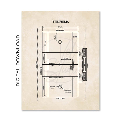 Lacrosse Wall Art | Lacrosse Field Diagram, Lacrosse Ball and Lacrosse Stick Patent Prints | Vintage Background | PRINTABLE DIGITAL DOWNLOAD