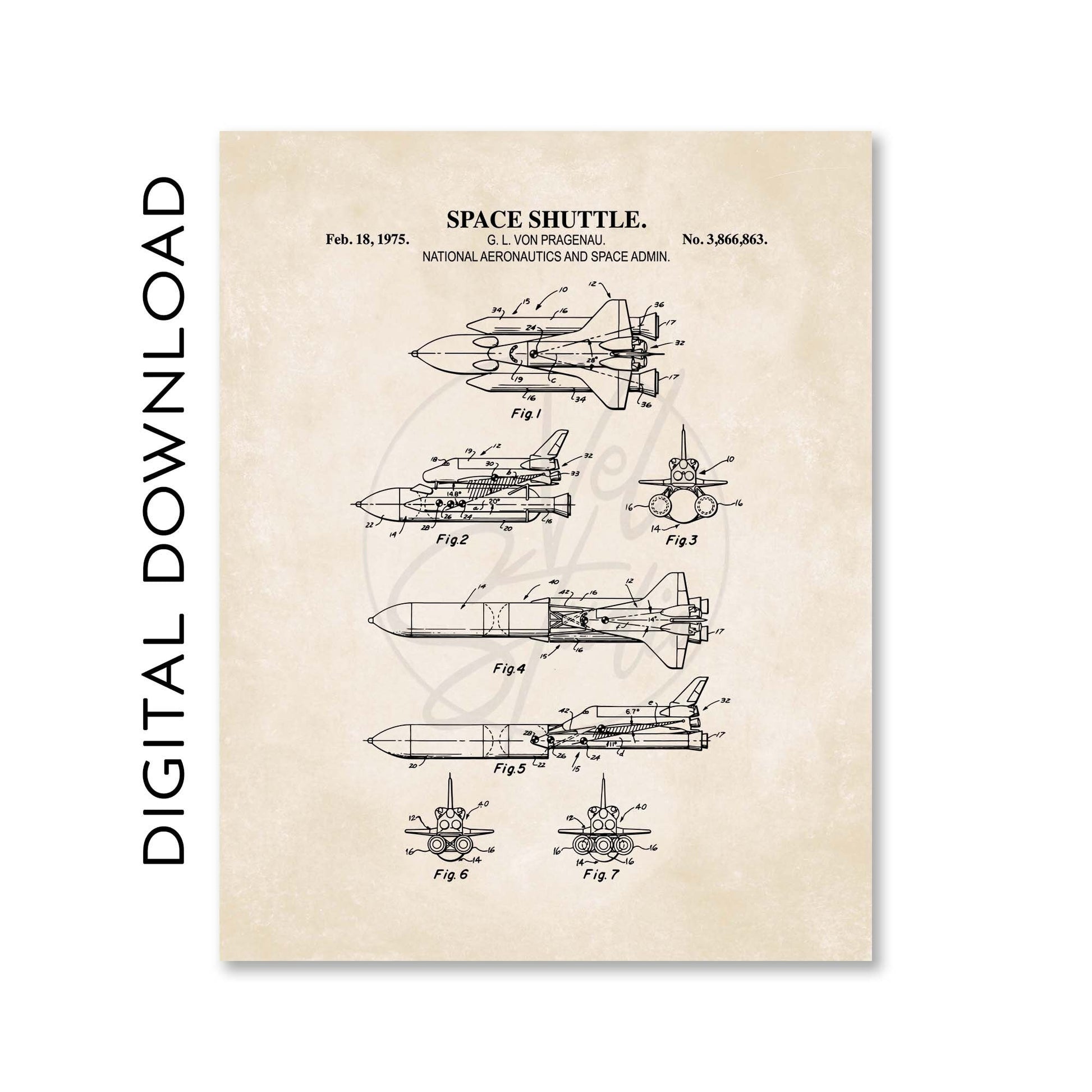 Space Shuttle Patent Print Poster | Space Wall Art | Vintage Space Decor | PRINTABLE DIGITAL DOWNLOAD