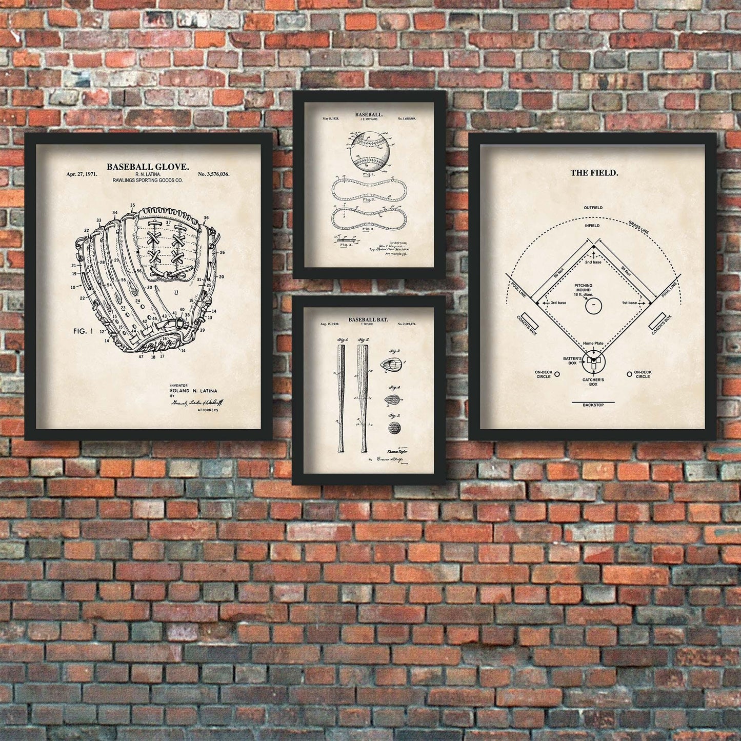 Baseball Patent Print Wall Art | Baseball Field Diagram, Baseball Bat, Baseball Glove & Baseball Prints |Vintage PRINTABLE DIGITAL DOWNLOAD