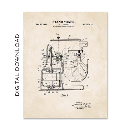 Vintage Kitchen Baking Wall Art | Rolling Pin, Measuring Cups, Measuring Spoons and Stand Mixer Patent Prints | PRINTABLE DIGITAL DOWNLOAD