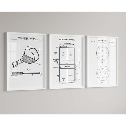 Pickleball Wall Art | Pickle Ball, Pickleball Court and Paddle Patent Prints | Black & White Set of 3 Prints | PRINTABLE DIGITAL DOWNLOAD