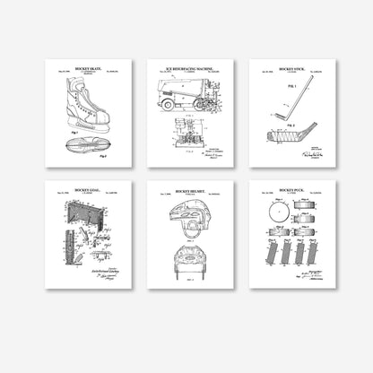 Hockey Patent Wall Art Set | Hockey Stick, Skate, Puck, Goal, Helmet and Ice Resurfacing Machine Patent Art | Set of 6 Physical Prints