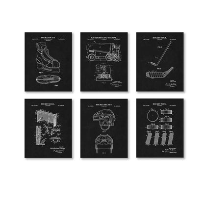 Hockey Patent Wall Art Set | Hockey Stick, Skate, Puck, Goal, Helmet and Ice Resurfacing Machine Patent Art | Set of 6 Physical Prints