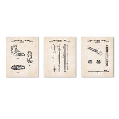 Vintage Cross Country Skiing Patent Art Set | Ski Wall Art Prints | Nordic Skiing Poster Set | Unframed Set of 3 Physical Prints