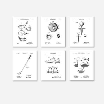 Golf Patent Wall Art Set | Vintage Golf Tee, Golf Club, Golf Ball, Putter, Golf Club Head & Golf Shoe Patents | Set of 6 Physical Prints