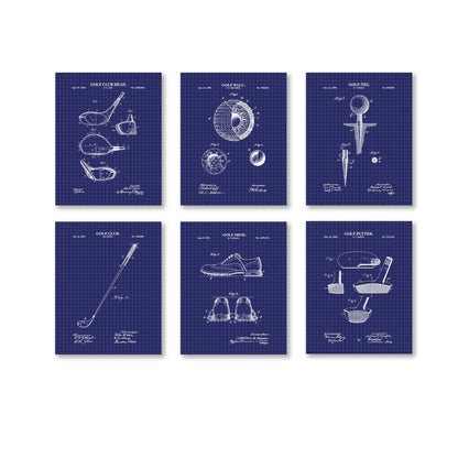 Golf Patent Wall Art Set | Vintage Golf Tee, Golf Club, Golf Ball, Putter, Golf Club Head & Golf Shoe Patents | Set of 6 Physical Prints