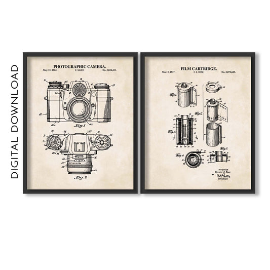 Vintage Camera Wall Art Set | Photographic Camera and Film Cartridge Patent Prints | Set of 2 Prints | PRINTABLE DIGITAL DOWNLOAD