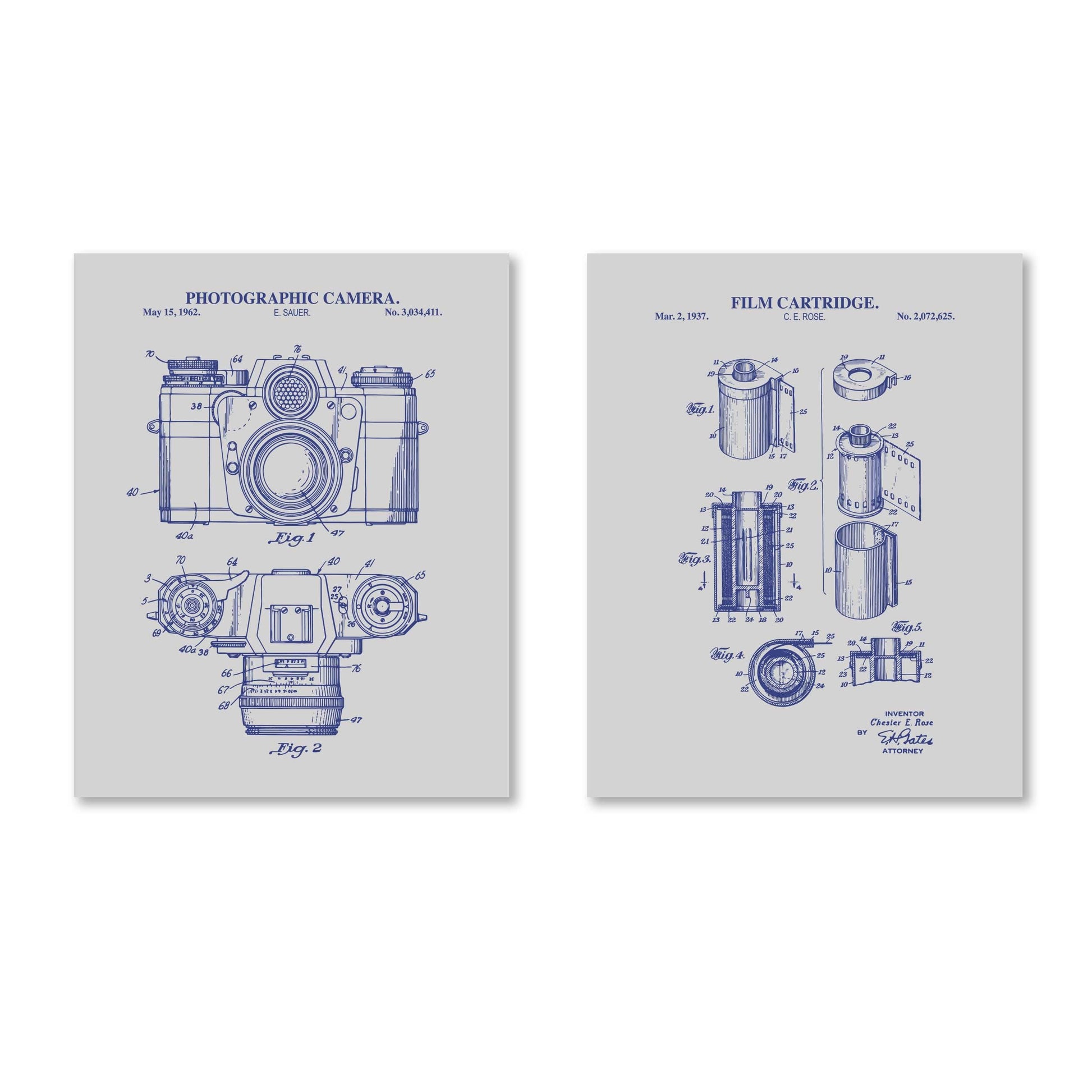 Vintage Film Camera Patent Wall Art | Set Includes Photographic Camera and Film Cartridge Patent Prints | Unframed Set of 2 Physical Prints