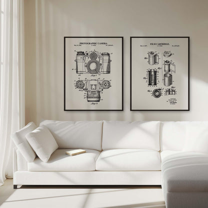 Vintage Film Camera Patent Wall Art | Set Includes Photographic Camera and Film Cartridge Patent Prints | Unframed Set of 2 Physical Prints