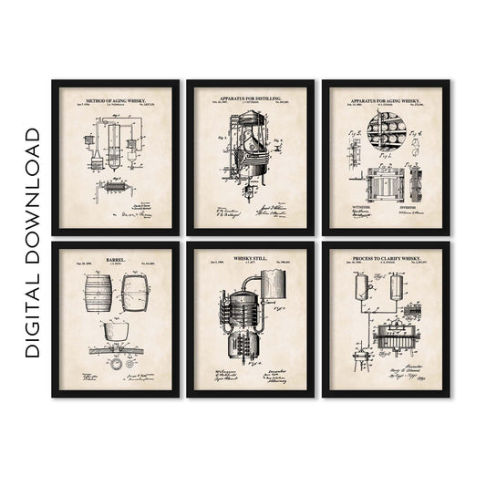 Whiskey Wall Art | Whiskey Making Patent Print Set | Bourbon Lover Gift | PRINTABLE DIGITAL DOWNLOAD