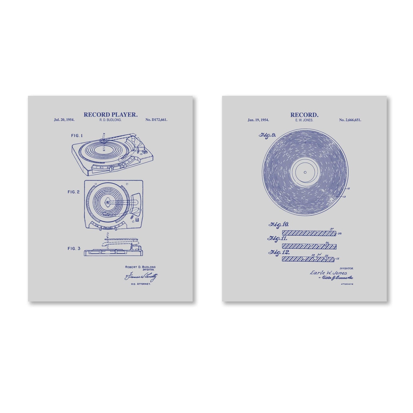 Vintage Vinyl Record Wall Art | Vinyl Record and Record Player Patent Prints | Music Room Decor | Unframed Set of 2 Physical Prints