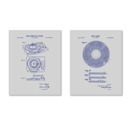 Vintage Vinyl Record Wall Art | Vinyl Record and Record Player Patent Prints | Music Room Decor | Unframed Set of 2 Physical Prints