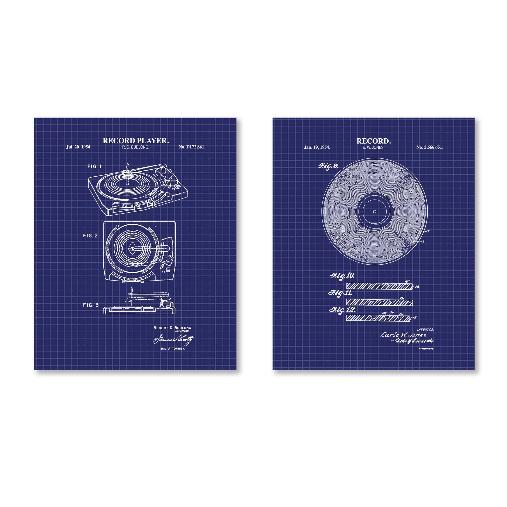 Vintage Vinyl Record Wall Art | Vinyl Record and Record Player Patent Prints | Music Room Decor | Unframed Set of 2 Physical Prints