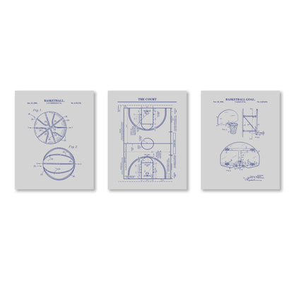 Basketball Patent Wall Art Set | Basketball, Basketball Hoop and Court Patent Prints | Set of 3 Physical Prints