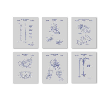 Skiing Patent Wall Art Set | Patent Prints for Ski, Ski Pole, Ski Boot, Goggles, Chair Lift and Insulated Glove | Set of 6 Physical Prints