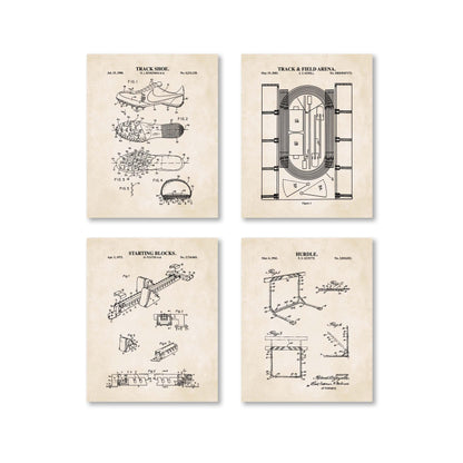 Vintage Track & Field Patent Prints | Track Diagram, Hurdle Patent, Spikes Patent, Starting Blocks Patent Wall Art | Physical Prints