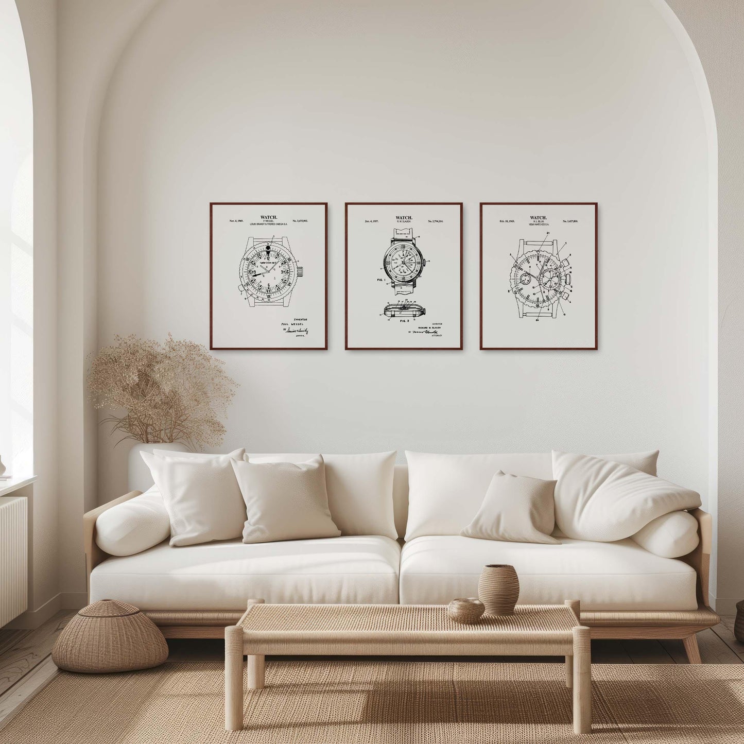 Vintage Watch Patent Wall Art | Patent Prints for 3 Different Watches | Watch Artwork | Unframed Set of 3 Physical Prints