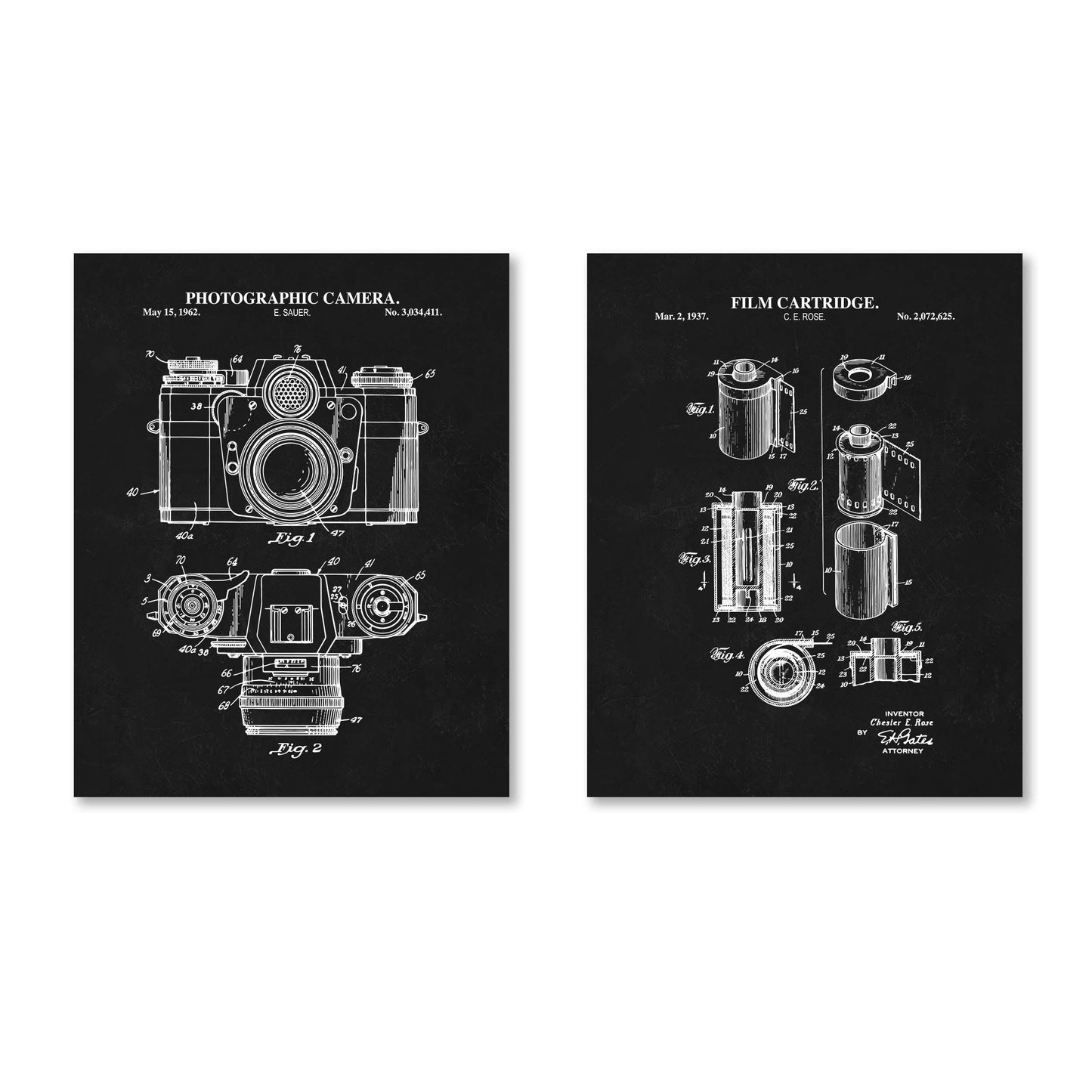 Vintage Film Camera Patent Wall Art | Set Includes Photographic Camera and Film Cartridge Patent Prints | Unframed Set of 2 Physical Prints