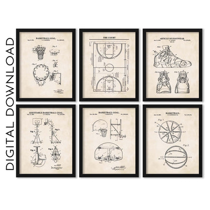 Basketball Wall Art Set | Basketball, Basketball Hoop, Court, Shoe, Adjustable Hoop and Net Patent Prints | PRINTABLE DIGITAL DOWNLOAD