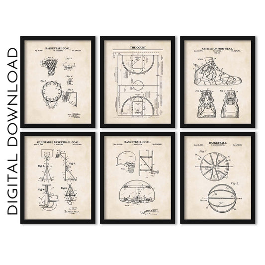 Basketball Wall Art Set | Basketball, Basketball Hoop, Court, Shoe, Adjustable Hoop and Net Patent Prints | PRINTABLE DIGITAL DOWNLOAD