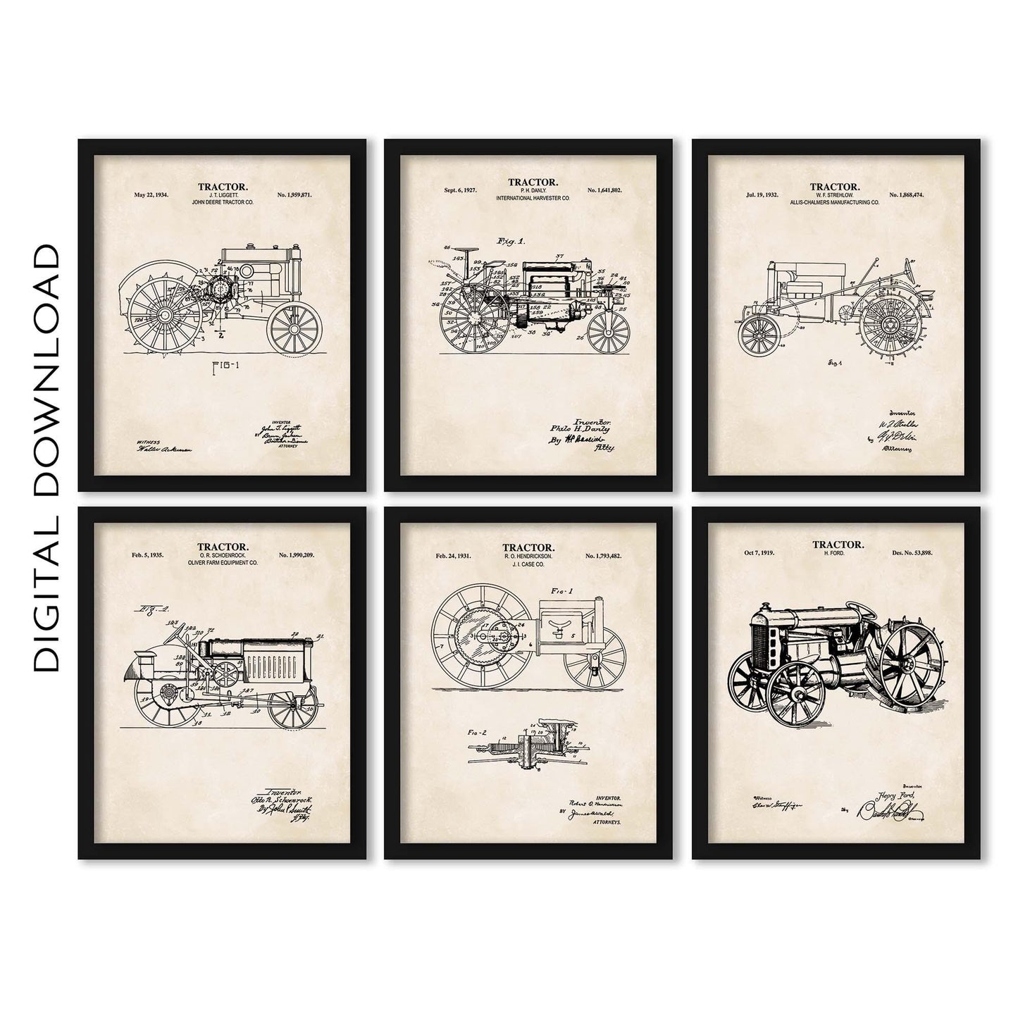 Vintage Tractor Patent Wall Art | Set of 6 | Antique Tractor Gallery Wall | Farm Art | PRINTABLE DIGITAL DOWNLOAD