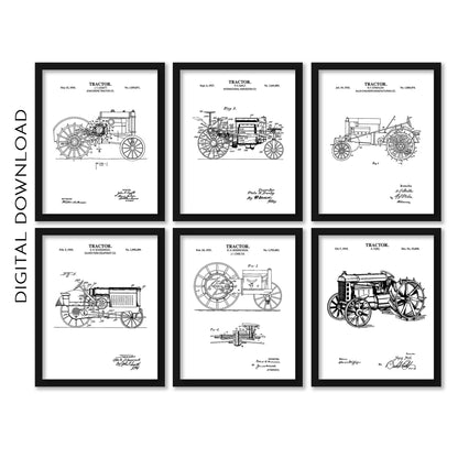 Old Tractor Patent Prints | Vintage Tractor Gallery Wall Art | Set of 6 Prints | Black and White Farm Art | PRINTABLE DIGITAL DOWNLOAD