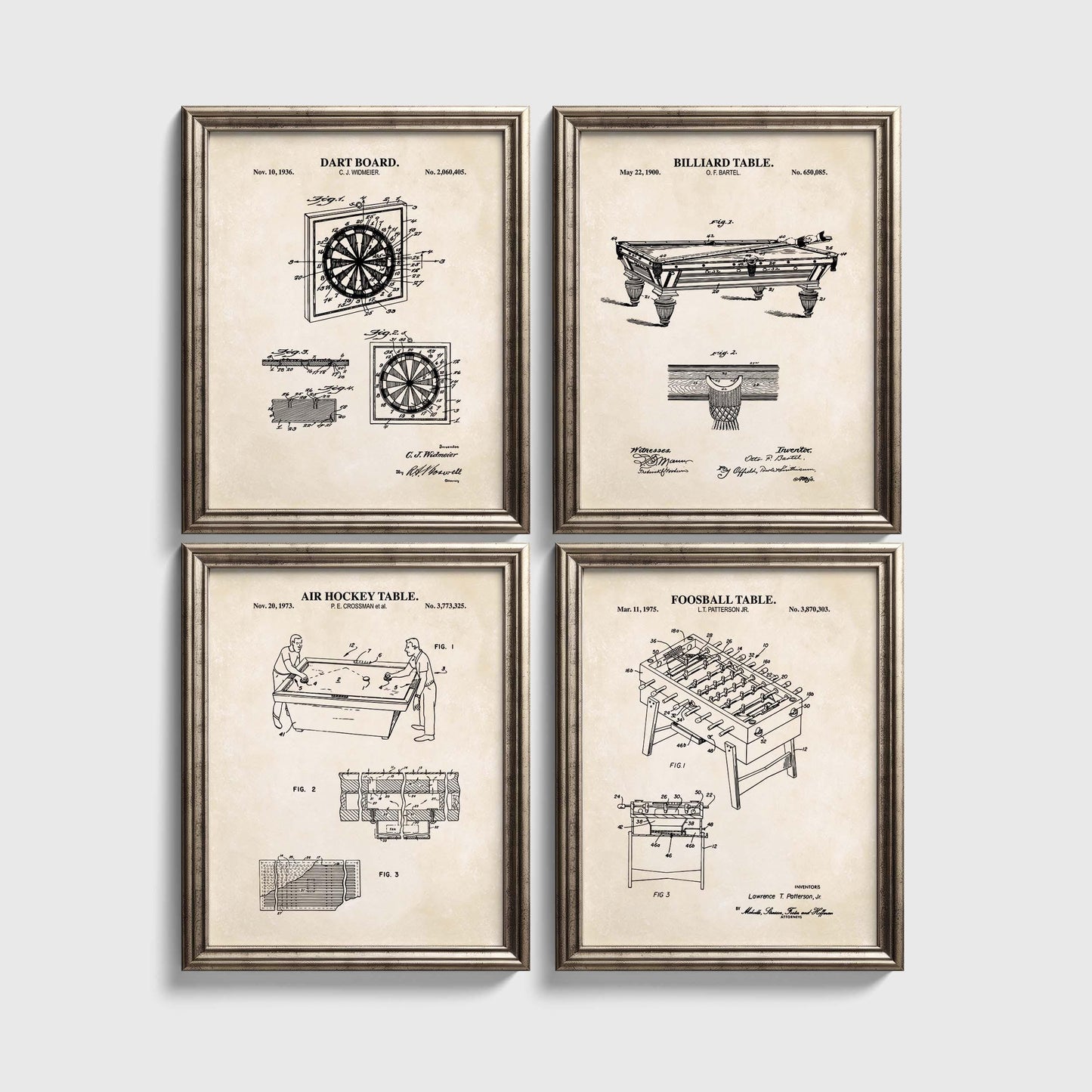 Bar Game Patent Wall Art Set | Classic Game Patent Prints | Home Bar Decor | Game Room Prints | Unframed Set of 4 Physical Prints
