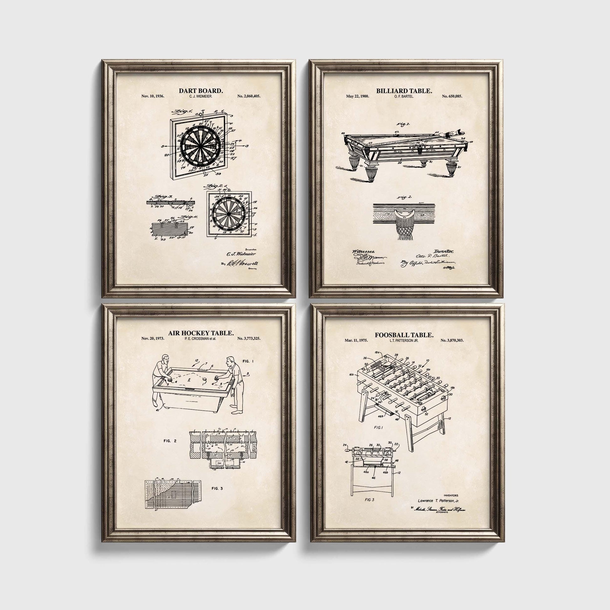 Bar Game Patent Wall Art Set | Classic Game Patent Prints | Home Bar Decor | Game Room Prints | Unframed Set of 4 Physical Prints