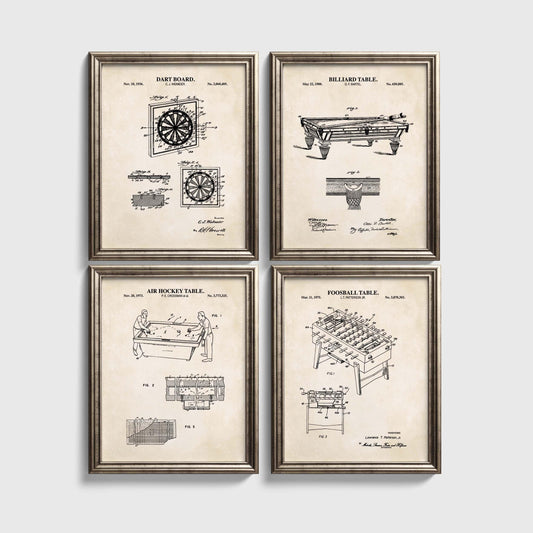 Bar Game Patent Wall Art Set | Classic Game Patent Prints | Home Bar Decor | Game Room Prints | Unframed Set of 4 Physical Prints