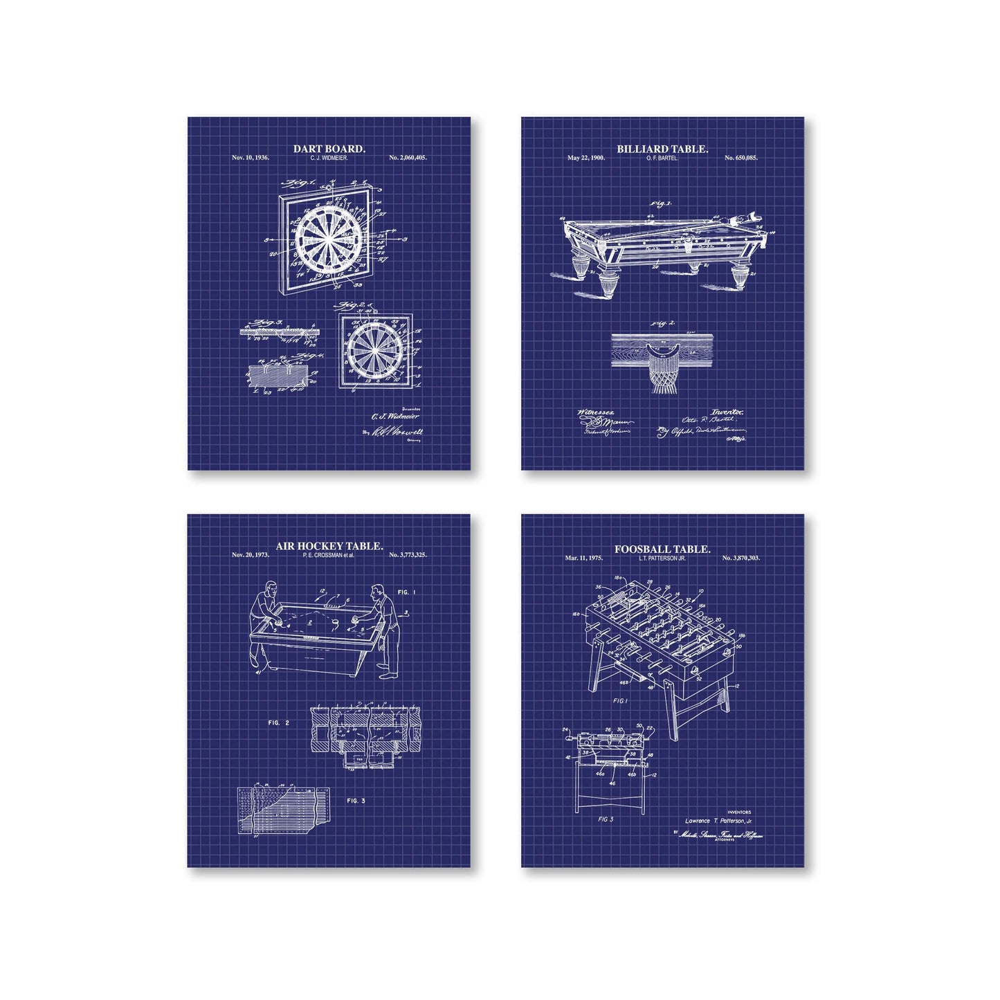 Bar Game Patent Wall Art Set | Classic Game Patent Prints | Home Bar Decor | Game Room Prints | Unframed Set of 4 Physical Prints