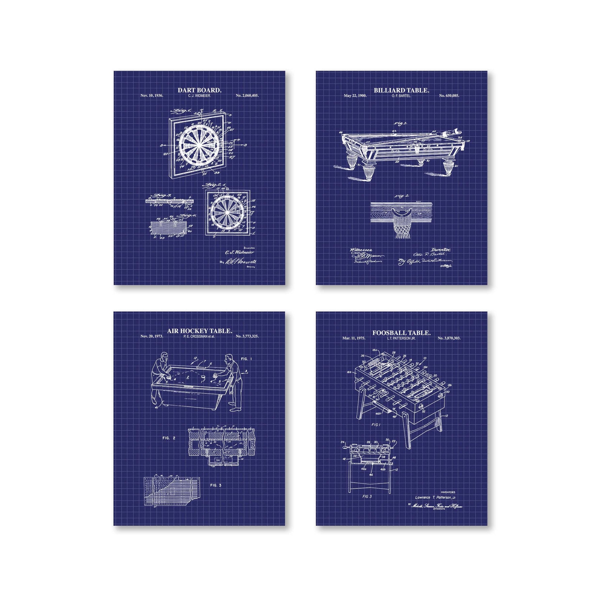 Bar Game Patent Wall Art Set | Classic Game Patent Prints | Home Bar Decor | Game Room Prints | Unframed Set of 4 Physical Prints