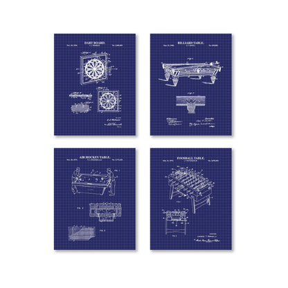 Bar Game Patent Wall Art Set | Classic Game Patent Prints | Home Bar Decor | Game Room Prints | Unframed Set of 4 Physical Prints