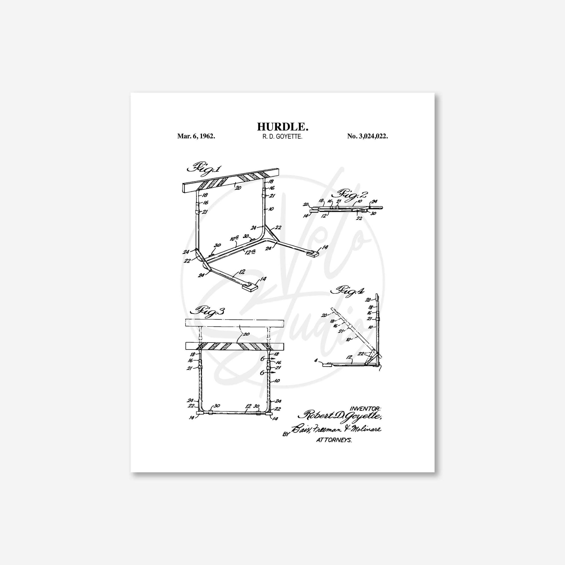 Track Hurdle Patent Wall Art | Vintage Track and Field Running Patent Prints | Unframed Physical Print Poster