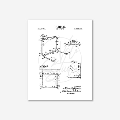 Track Hurdle Patent Wall Art | Vintage Track and Field Running Patent Prints | Unframed Physical Print Poster