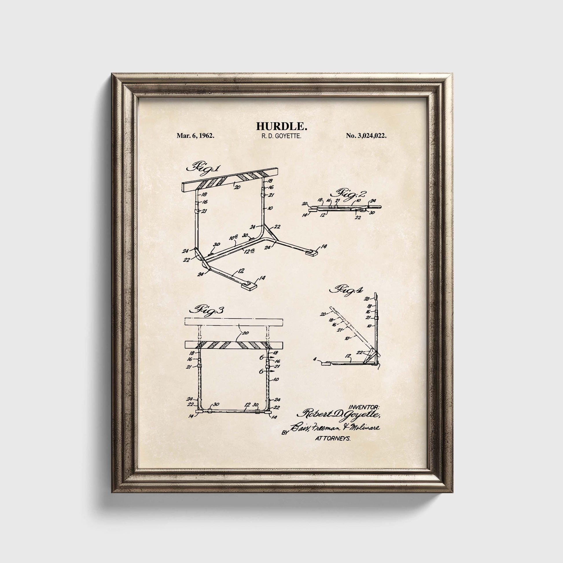 Track Hurdle Patent Wall Art | Vintage Track and Field Running Patent Prints | Unframed Physical Print Poster