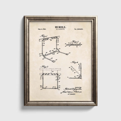 Track Hurdle Patent Wall Art | Vintage Track and Field Running Patent Prints | Unframed Physical Print Poster
