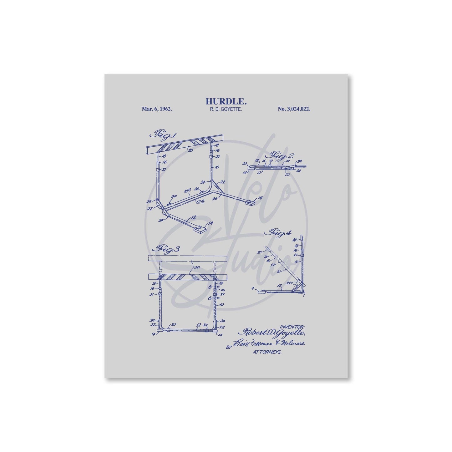 Track Hurdle Patent Wall Art | Vintage Track and Field Running Patent Prints | Unframed Physical Print Poster