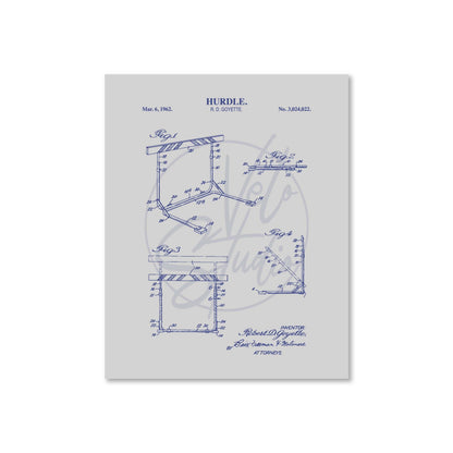Track Hurdle Patent Wall Art | Vintage Track and Field Running Patent Prints | Unframed Physical Print Poster
