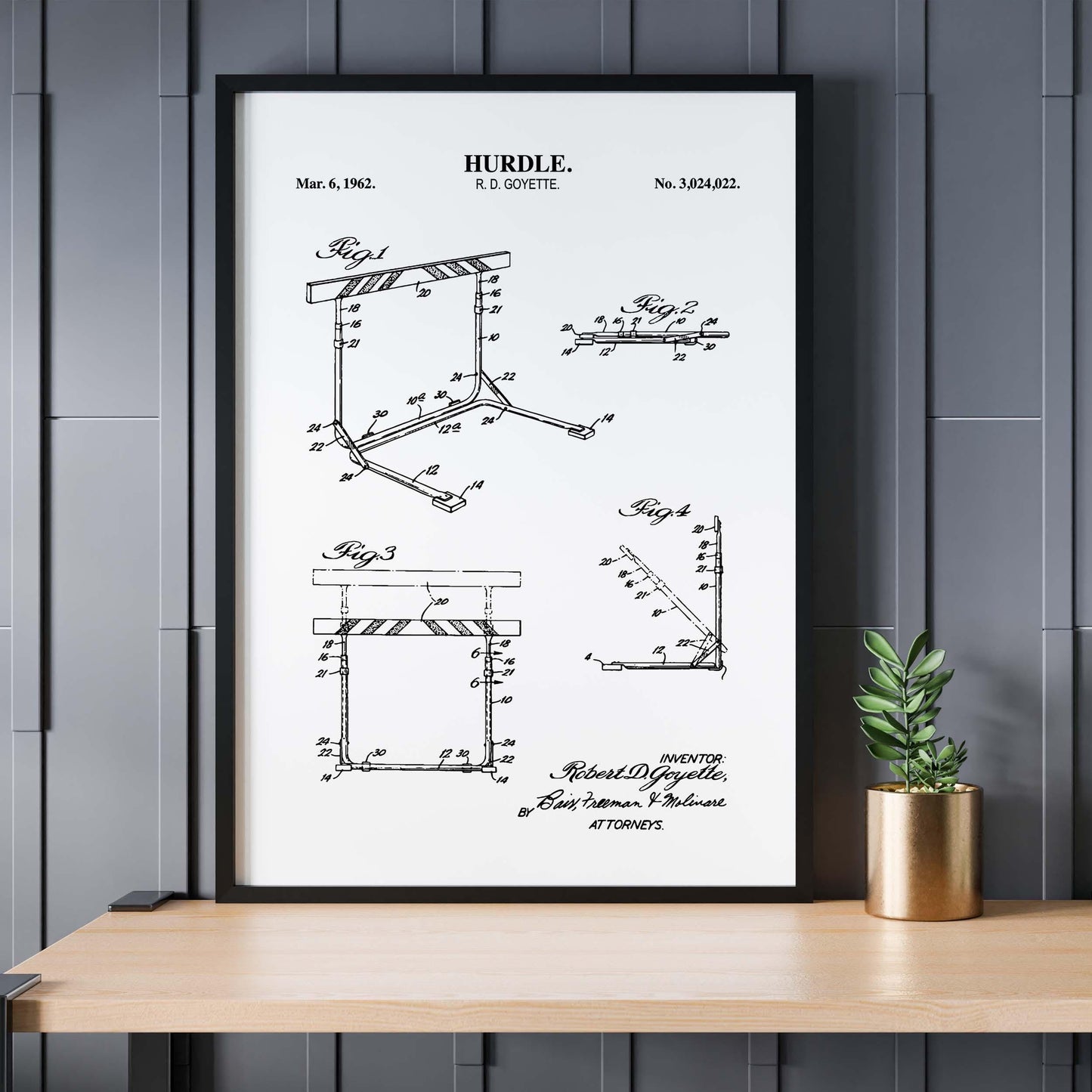 Track Hurdle Patent Wall Art | Vintage Track and Field Running Patent Prints | Unframed Physical Print Poster