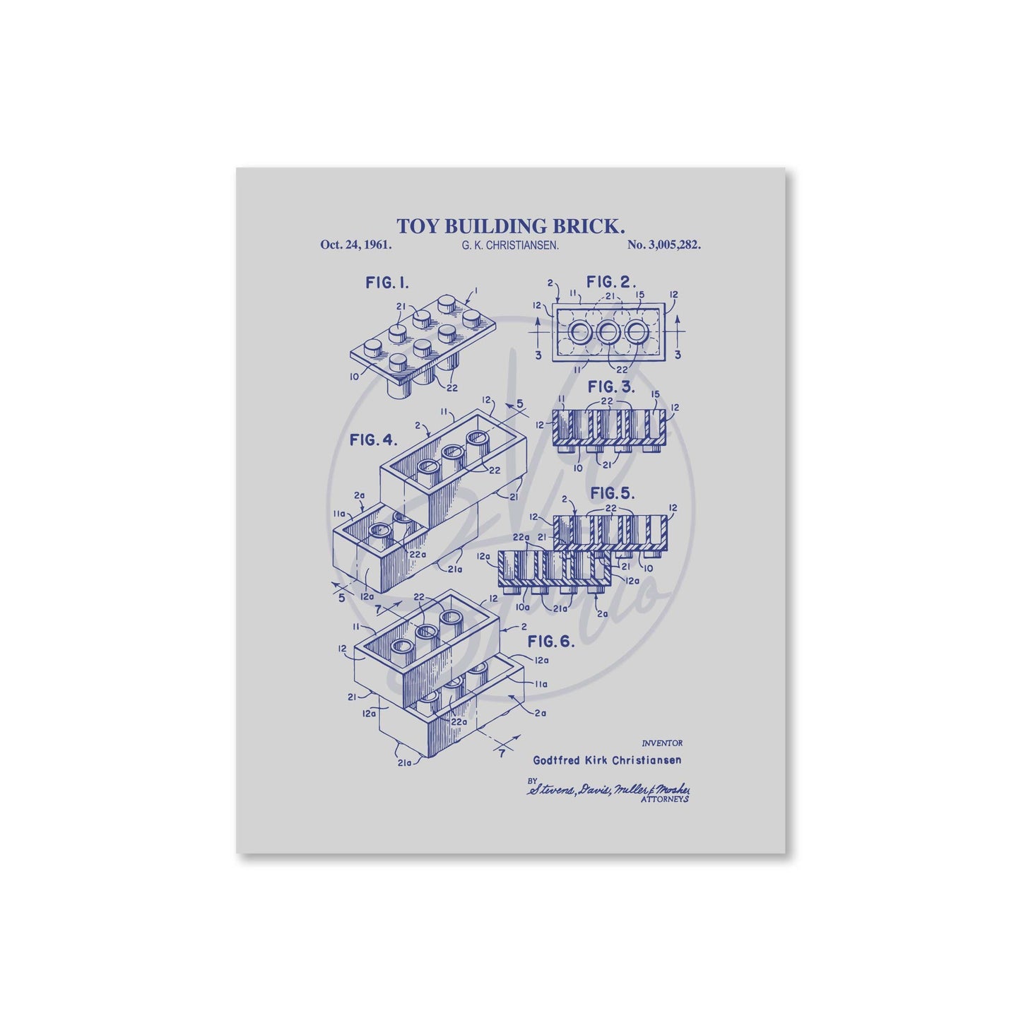 Toy Brick Patent Print Wall Art | Classic Toy Playroom Wall Decor | Unframed Physical Patent Print