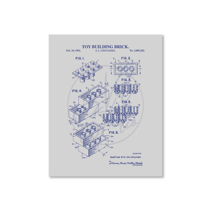 Toy Brick Patent Print Wall Art | Classic Toy Playroom Wall Decor | Unframed Physical Patent Print