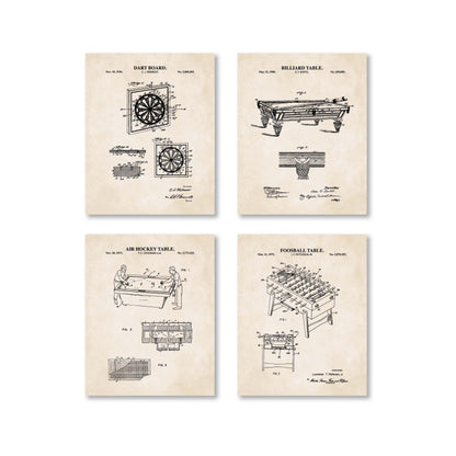 Bar Game Patent Wall Art Set | Classic Game Patent Prints | Home Bar Decor | Game Room Prints | Unframed Set of 4 Physical Prints