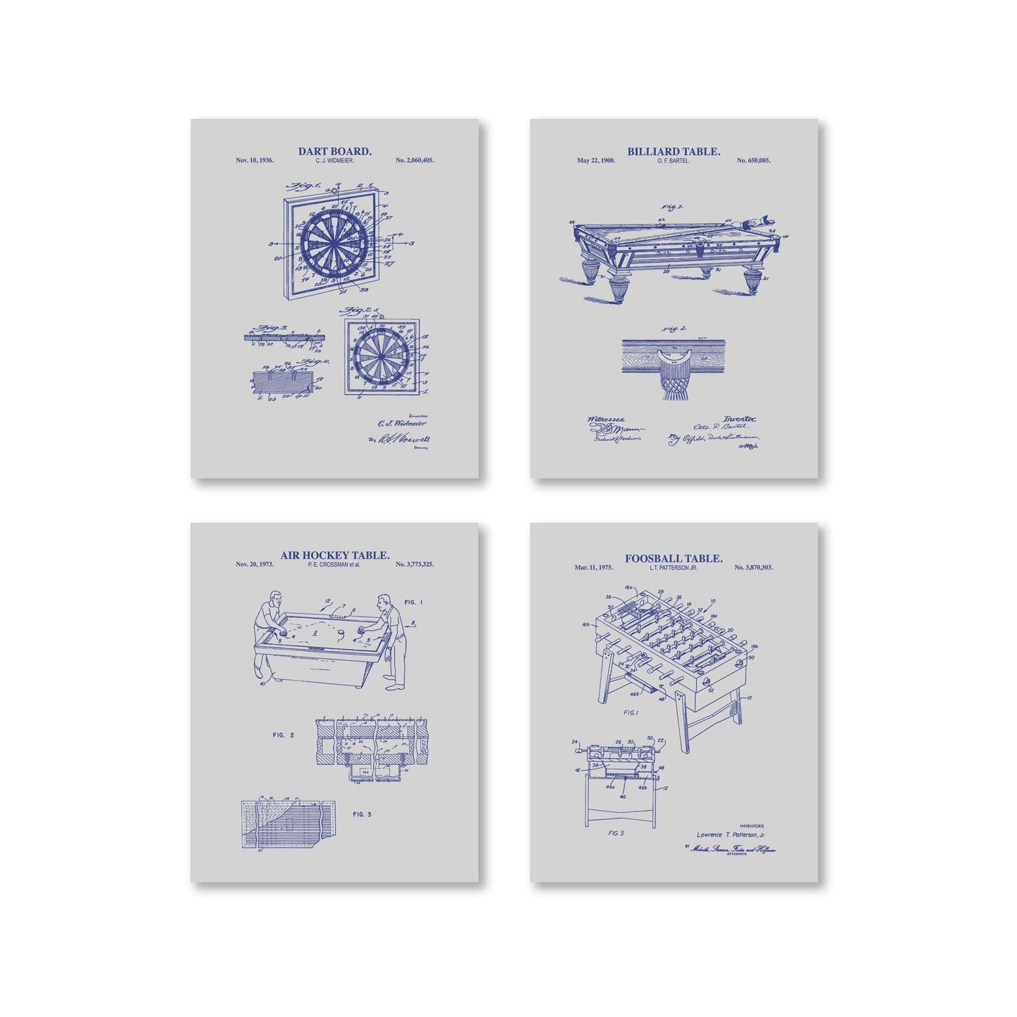 Bar Game Patent Wall Art Set | Classic Game Patent Prints | Home Bar Decor | Game Room Prints | Unframed Set of 4 Physical Prints