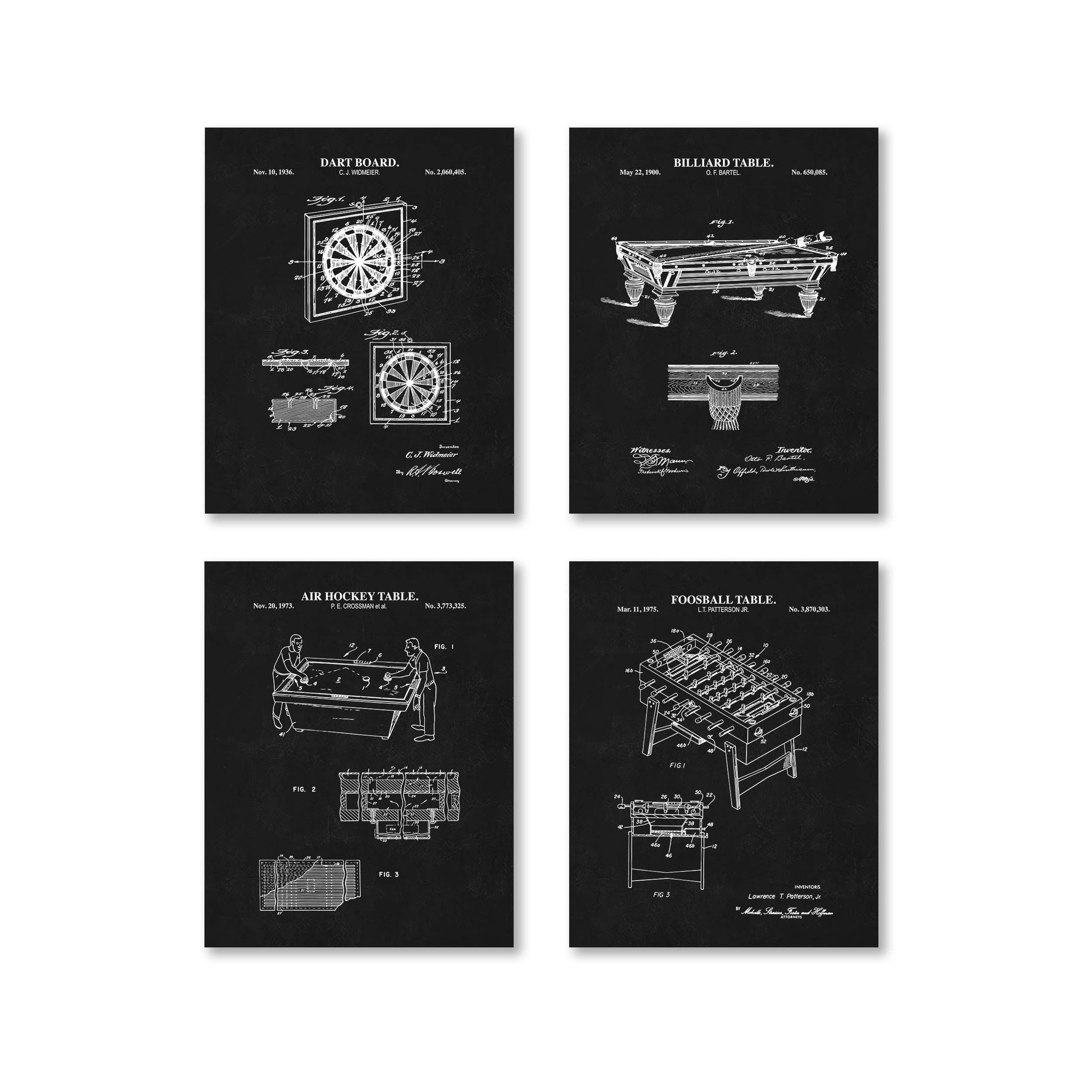 Bar Game Patent Wall Art Set | Classic Game Patent Prints | Home Bar Decor | Game Room Prints | Unframed Set of 4 Physical Prints