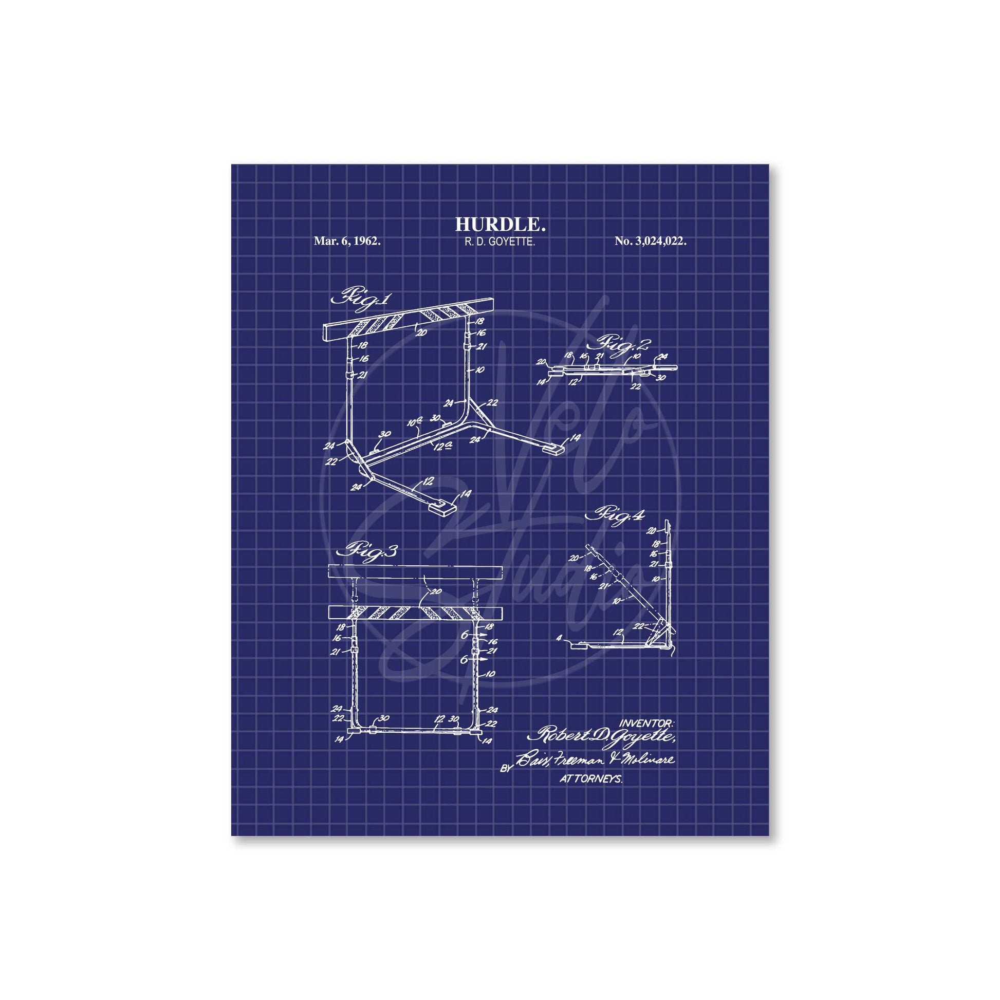 Track Hurdle Patent Wall Art | Vintage Track and Field Running Patent Prints | Unframed Physical Print Poster